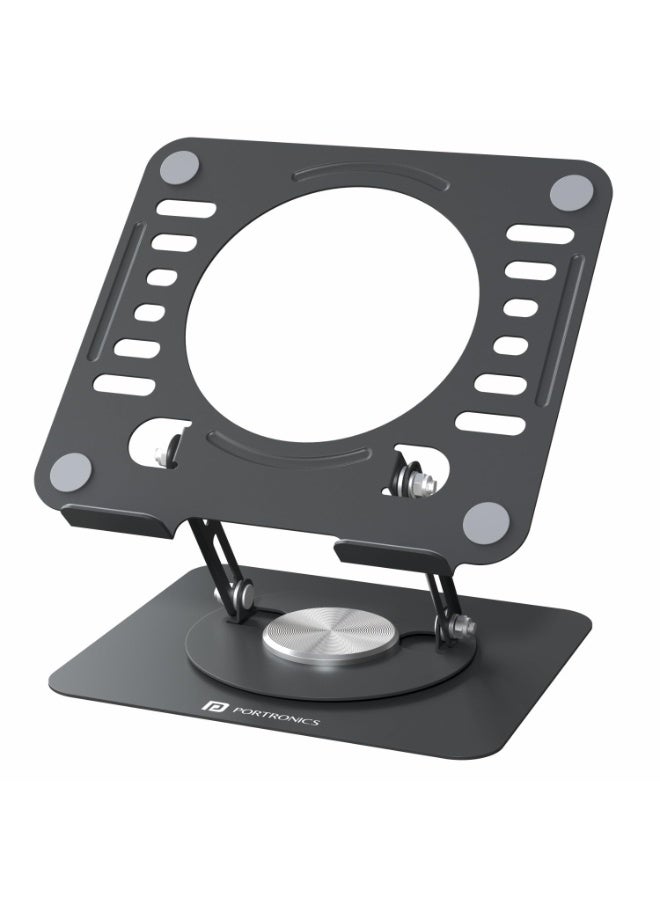 بورترونيكس Portronics My Buddy K9 Lite, Height Adjustable Laptop Stand with 360° Rotating Base, Carbon Steel Build, Anti-Slip Pads, Cooling Vent, Supports 15.6” Laptops, for Work from Home & Office Use (Black) - Image 1